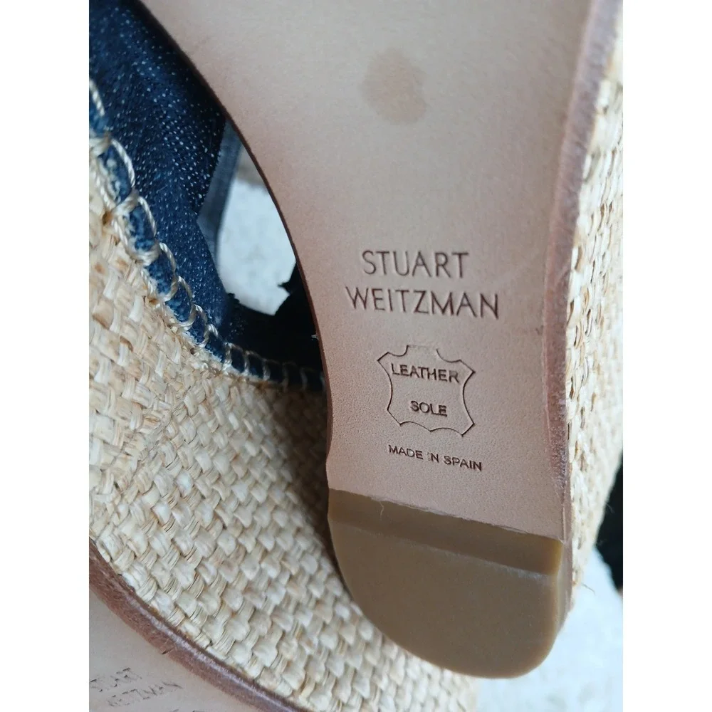 Stuart Weitzman Ponte Navy Antique Denim Wedge Espadrille Sandals Sz  8.5